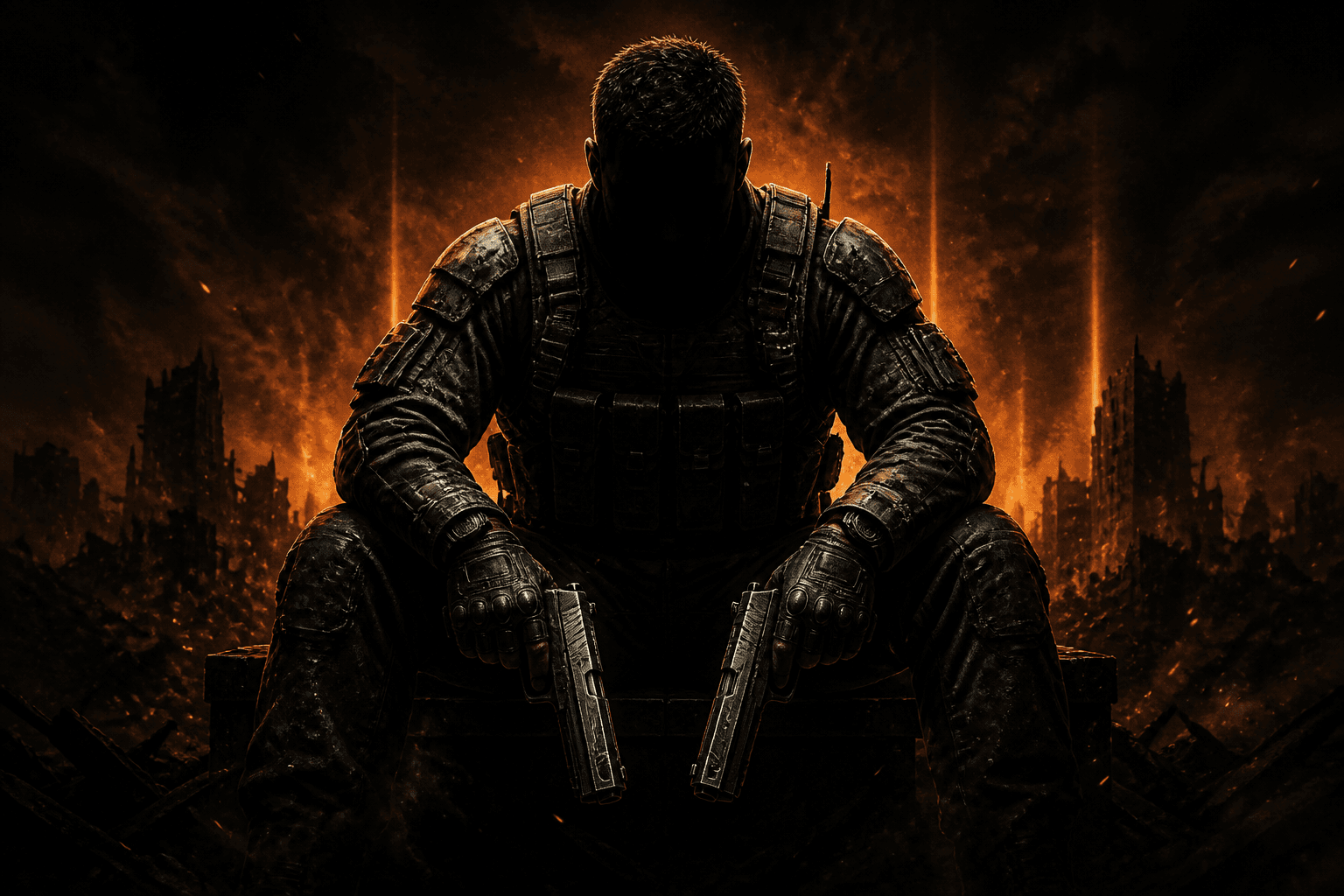 Escouade tactique futuriste dans une arène urbaine nocturne inspirée de Black Ops II